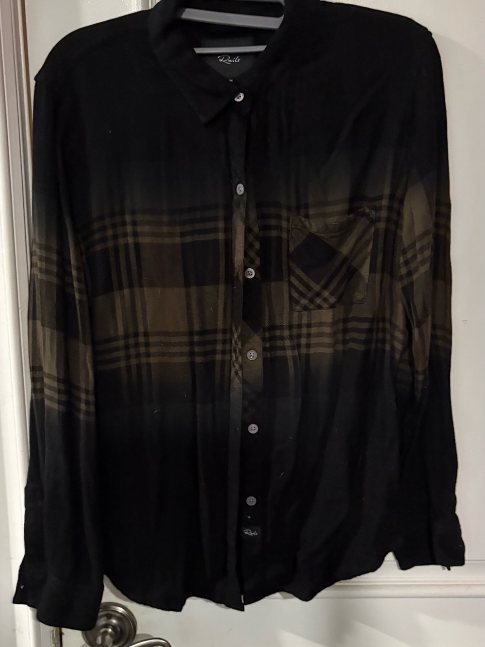 Rails Women’s Black and Olive Plaid Button-Up Shirt